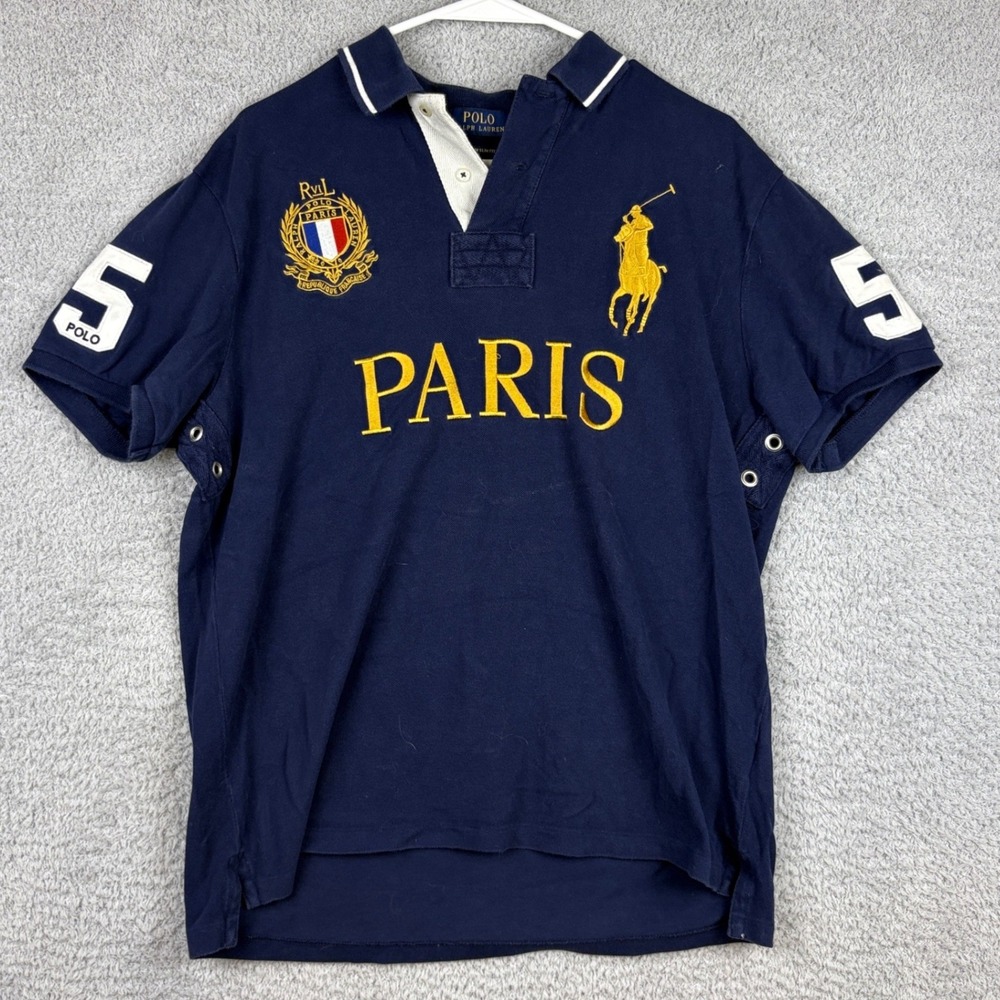 Polo Ralph Lauren Shirt Men Large Blue Paris Big Pony Embroidered Crest Preppy 5
